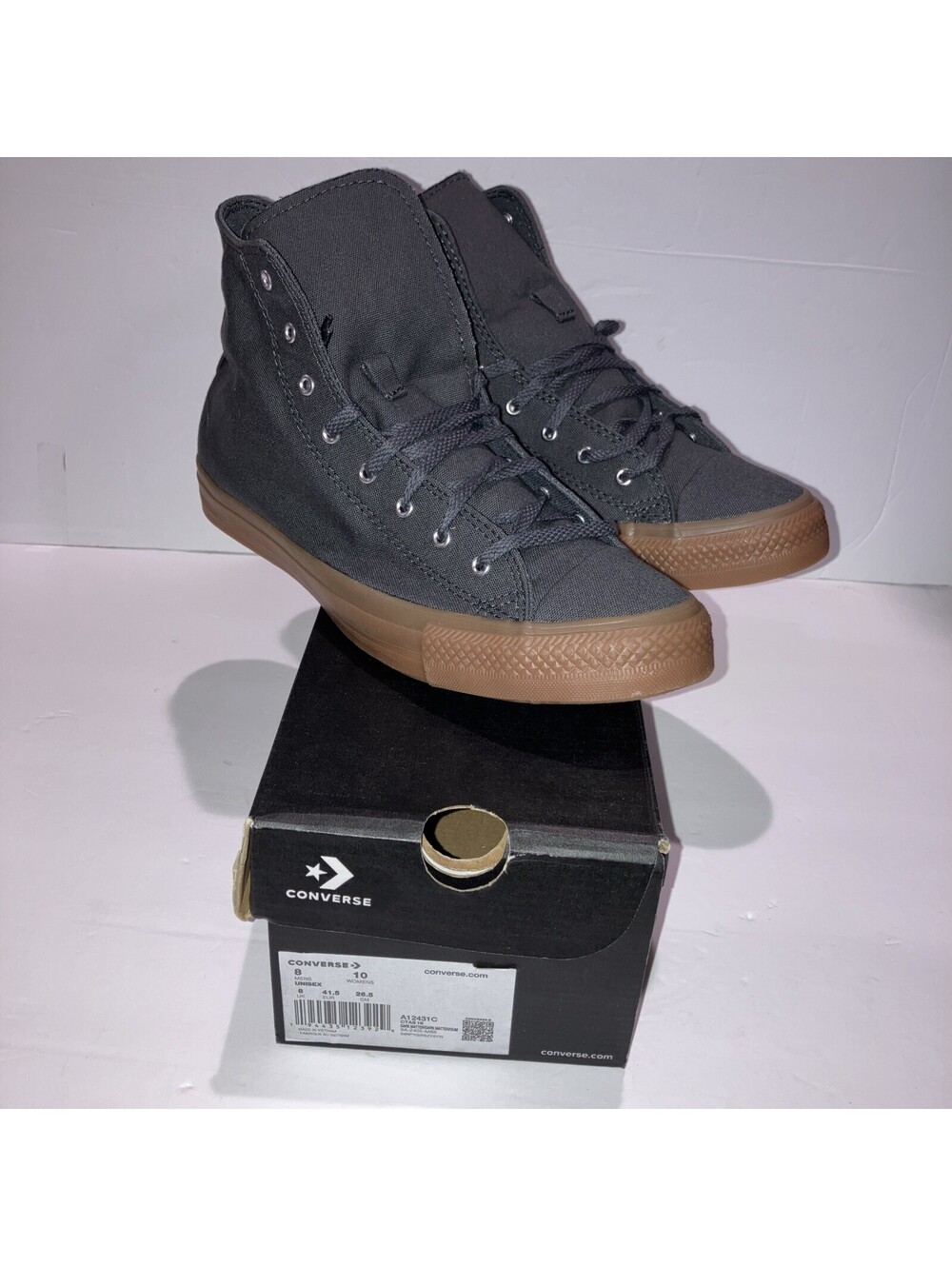 Converse CTAS HI Dark Gray /Gum Canvas High Top Sneaker Men's US 8 A12431C NEW